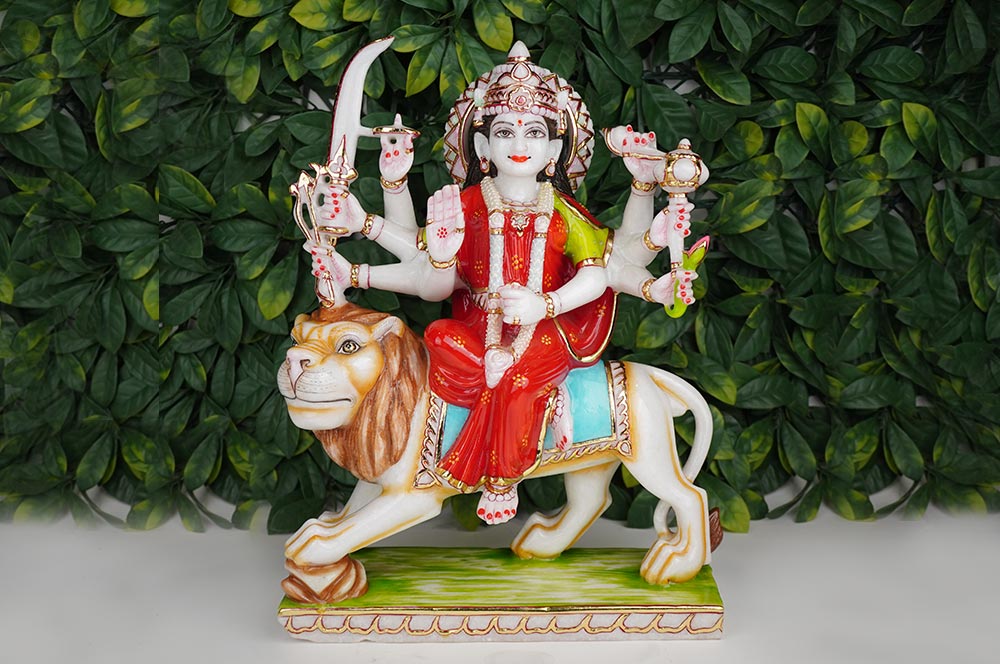 Maa Durga on Lion Idol in Marble - I