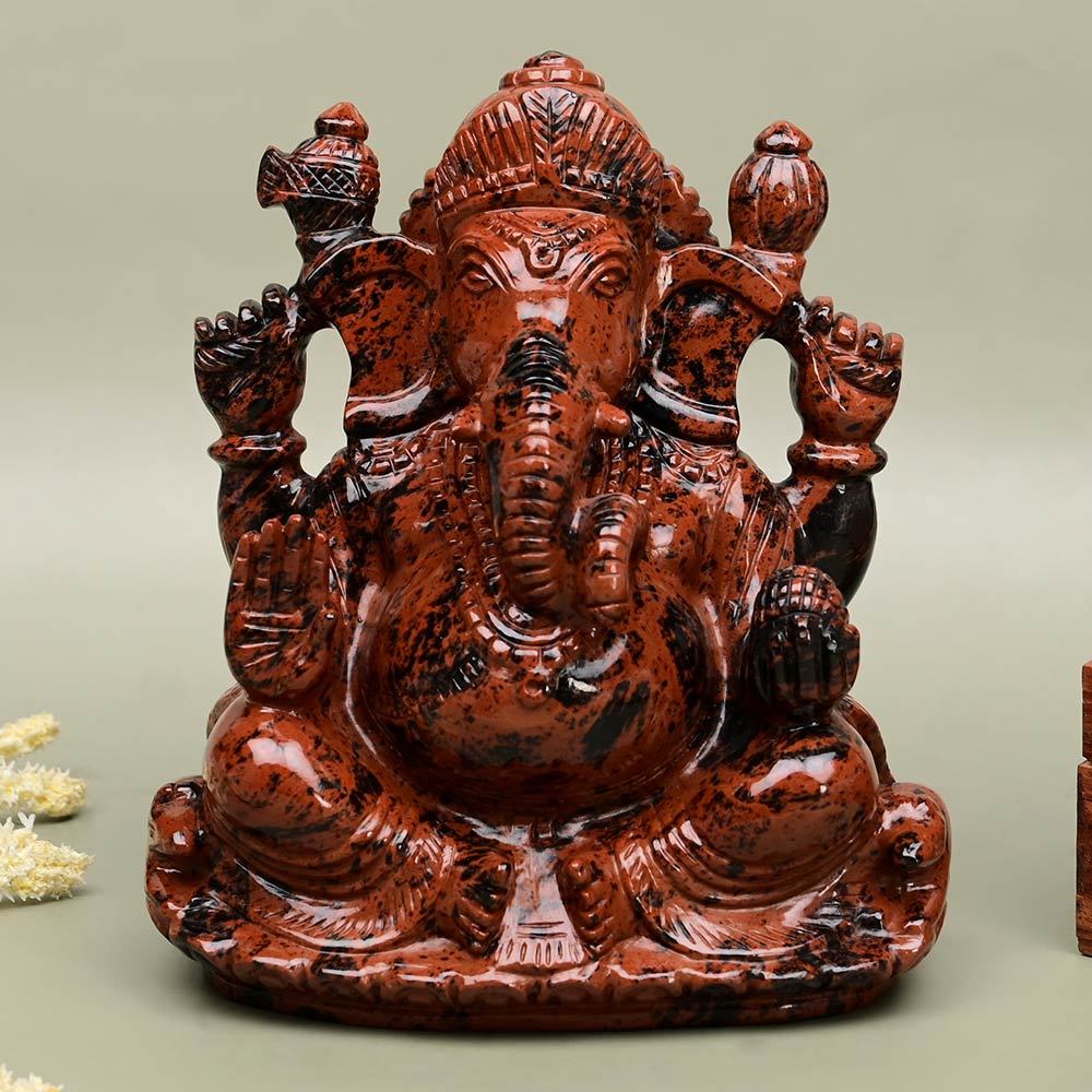 Mahogany Obsidian Ganesha Idol - 1.677 kgs
