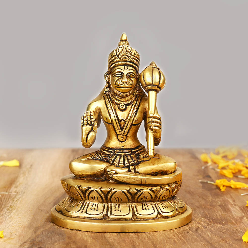 Gadadhari Hanuman Brass Idol in Sitting Pose