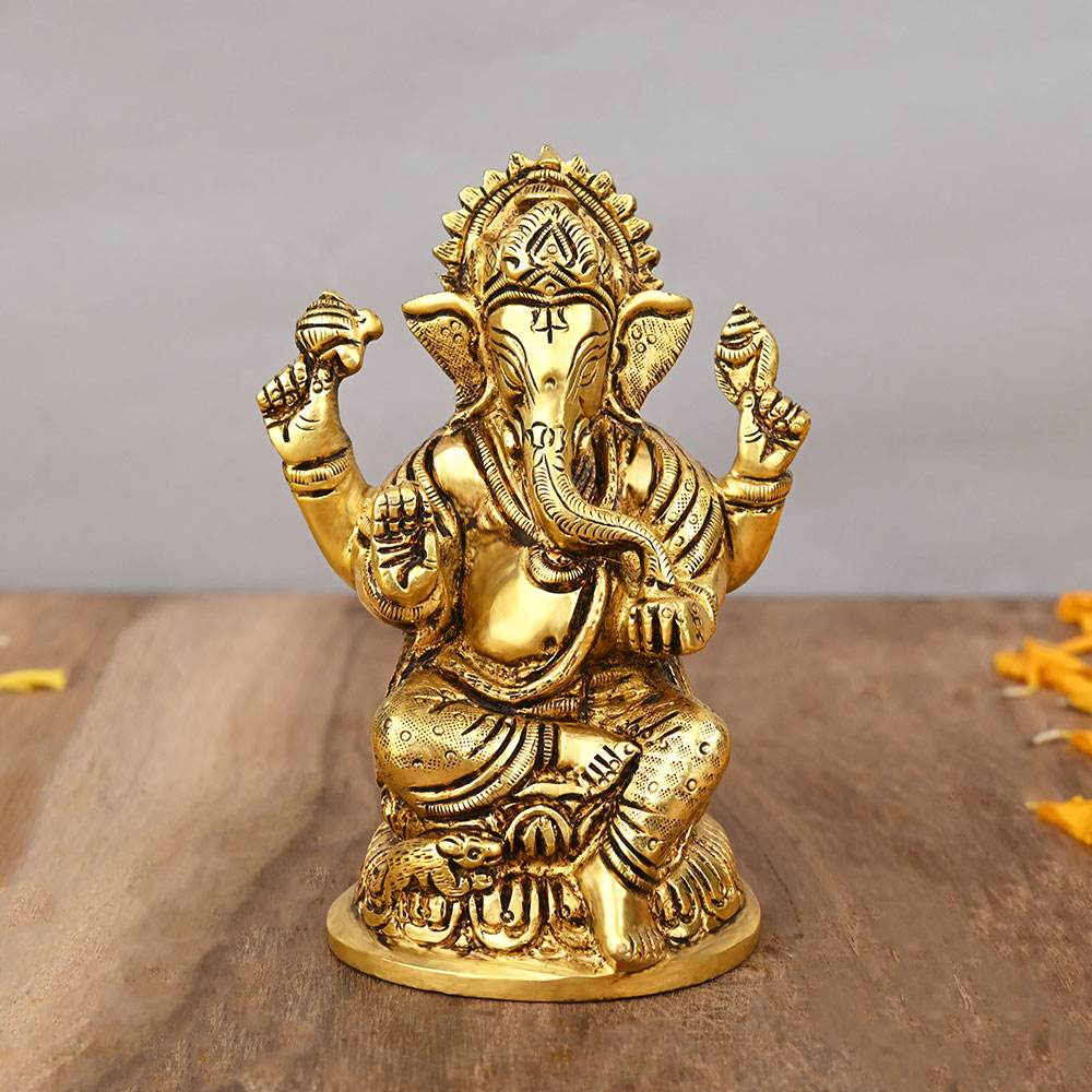 Chaturbhuj Kamal Ganesh Brass Statue