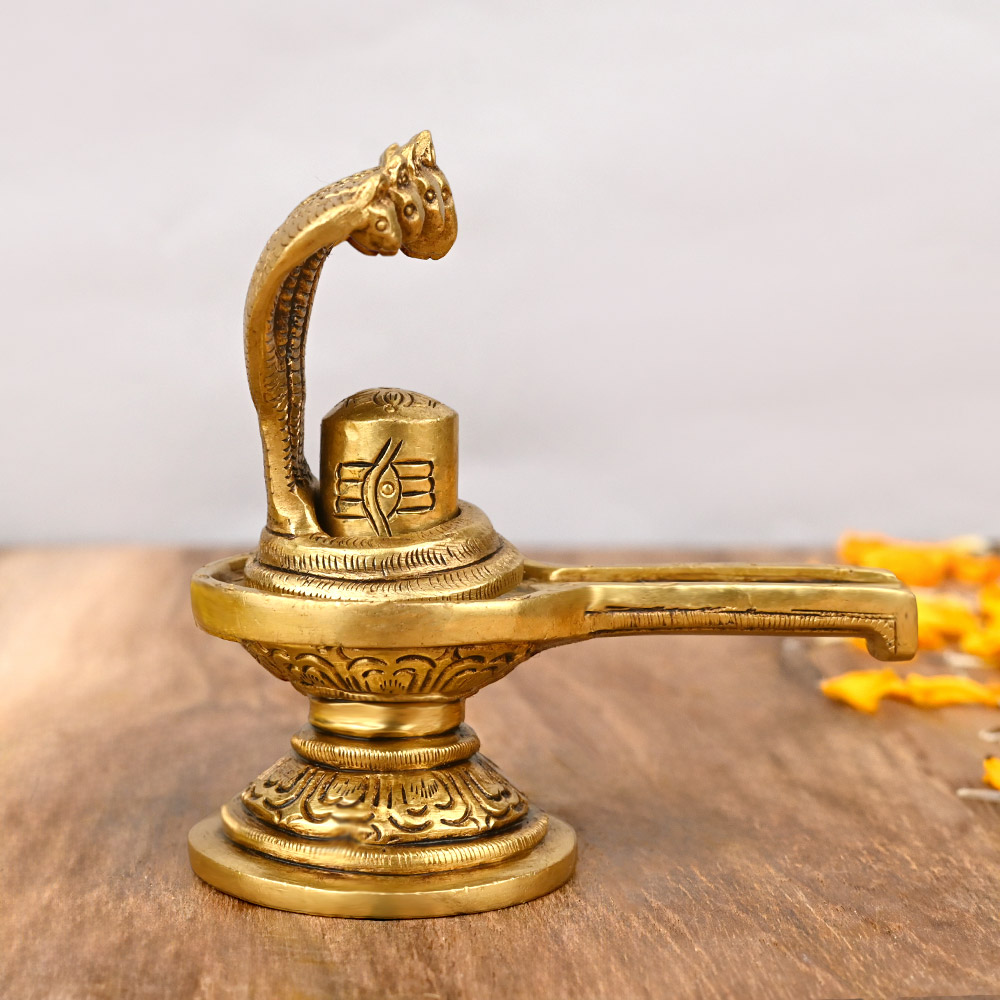 Shivling With 7 Headed Vasuki Naag Brass Idol