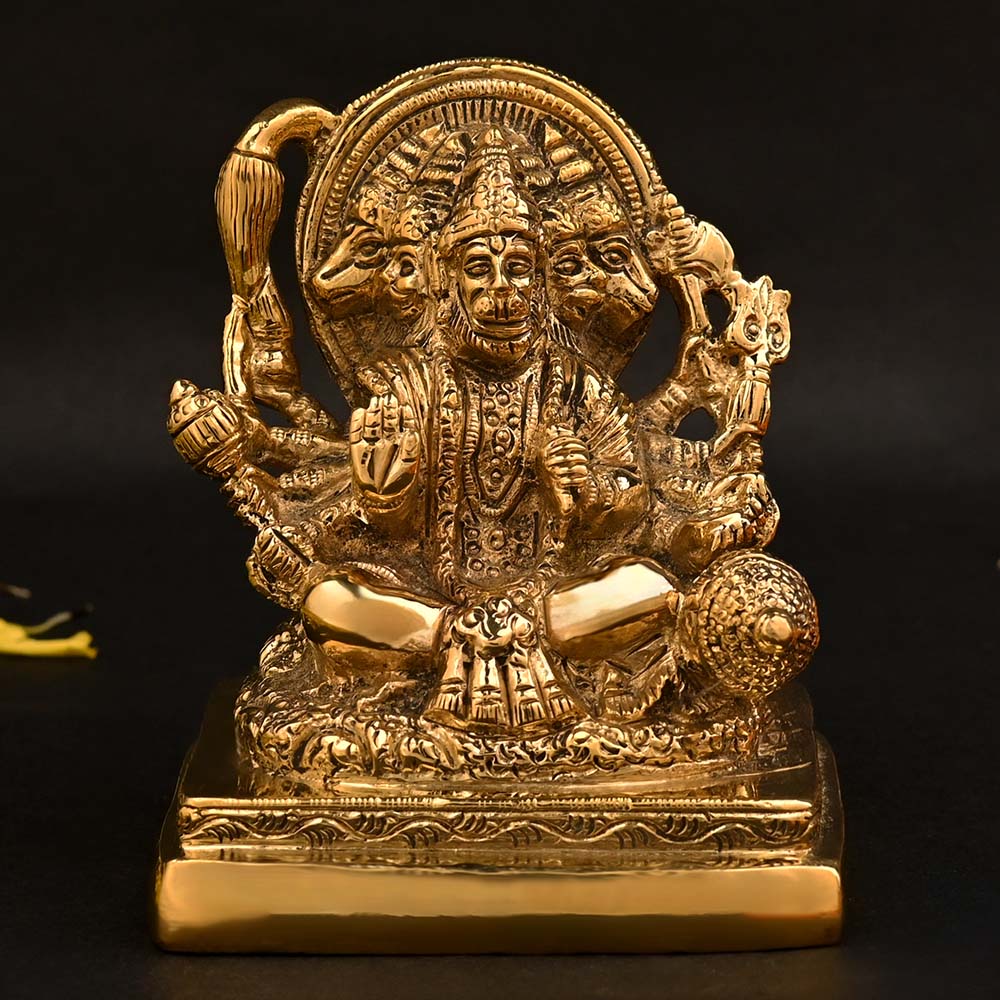 Punchmukhi Hanuman in Sitting Pose Brass Statue