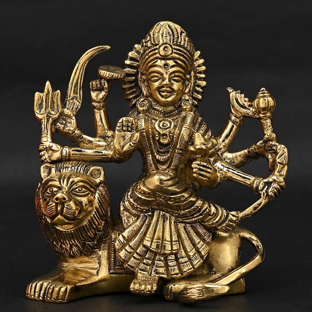 Durga on Sitting Lion Brass Idol