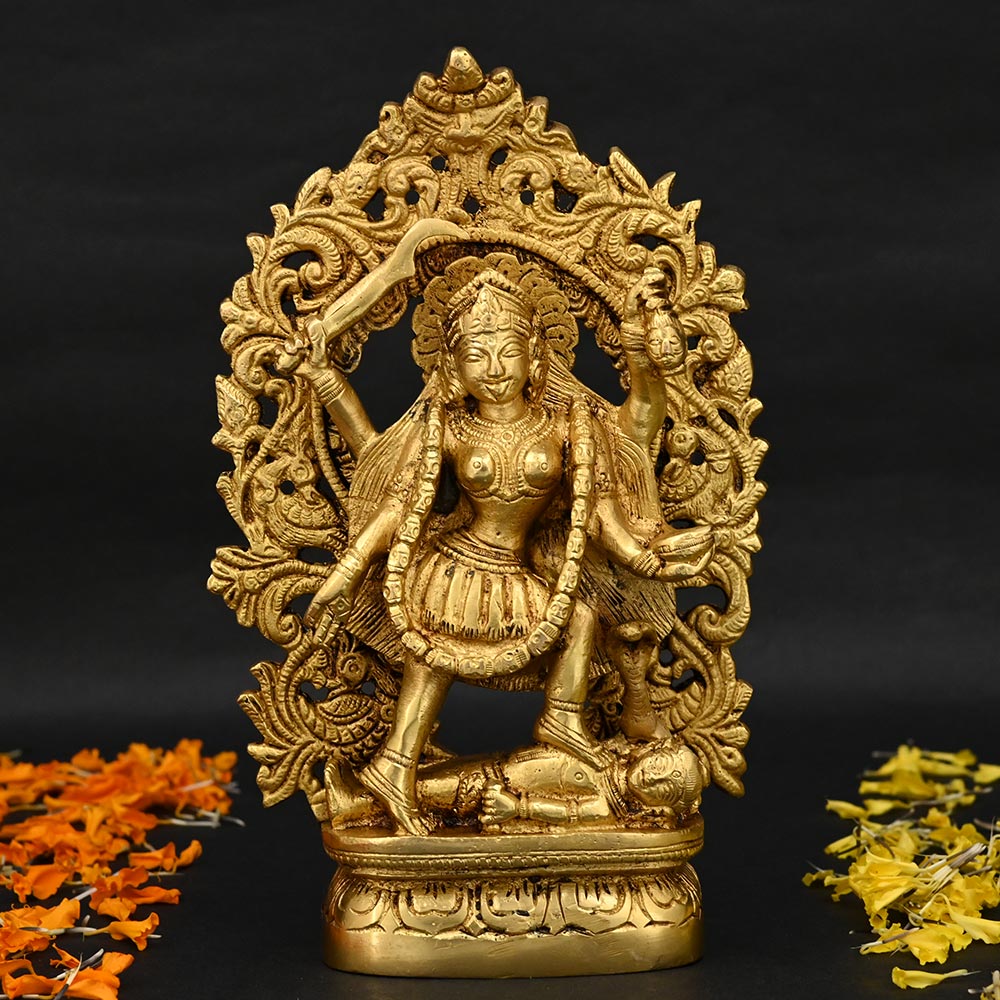 Kali Maa Brass Idol with Prabhavali Arch