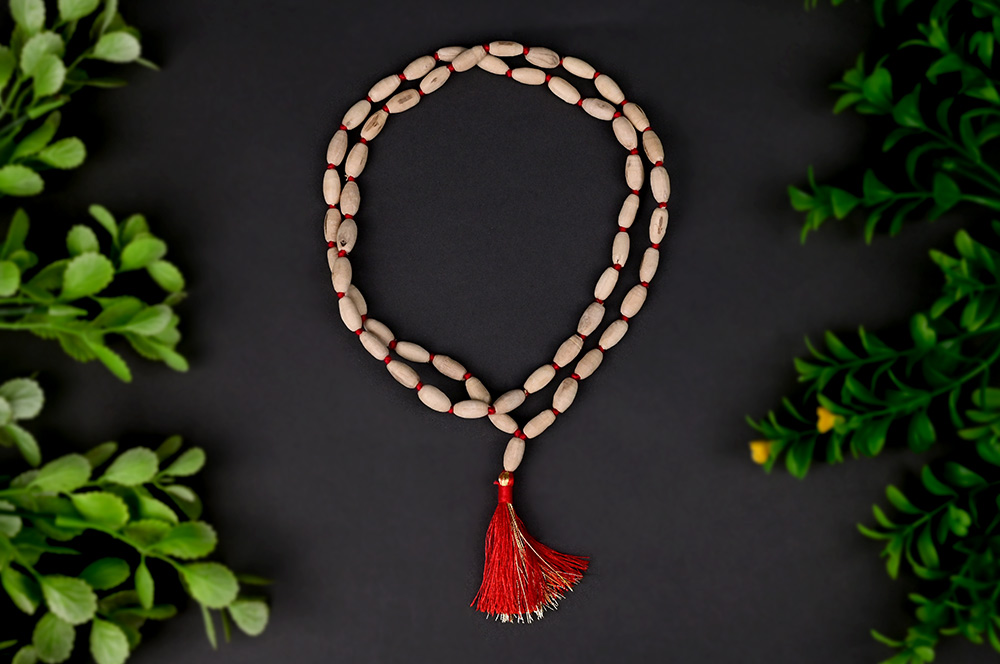 White Tulsi Lingam Shape Beads Mala