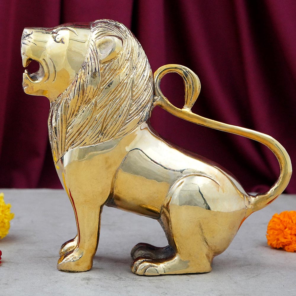 Roaring Lion Brass Statue