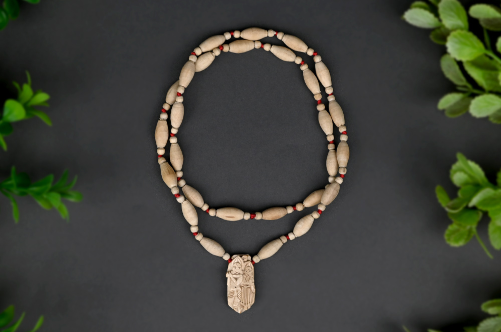 Black Tulsi Mala in Silver Conical Caps