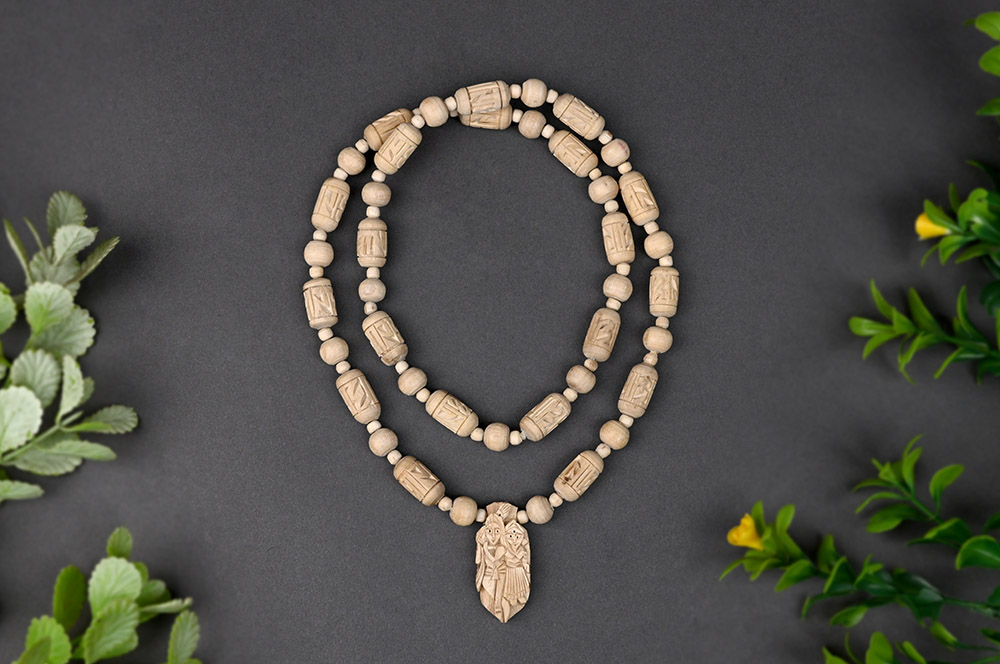 Designer Tulsi Mala With Carved Radha Krishna Tulsi Pendant