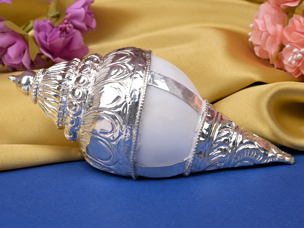 Vamavarti Shankh in 925 Sterling Silver Encasing - 226.15 gms
