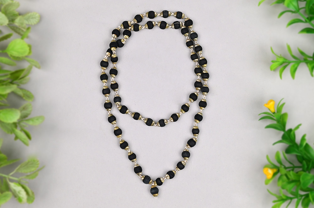 Black Tulsi Mala in Silver Designer Caps