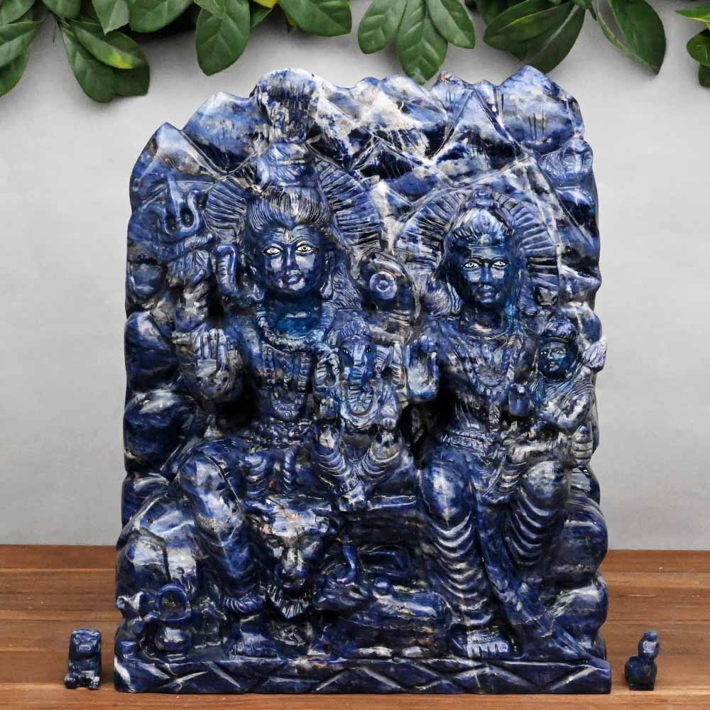 Majestic Shiva Parivar Blue Sodalite Idol