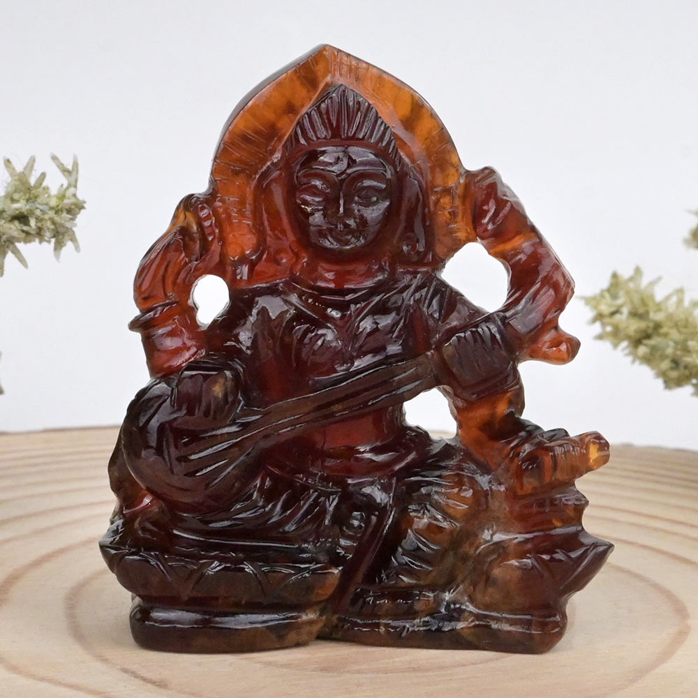 Goddess Saraswati Gomedh Hessonite Idol