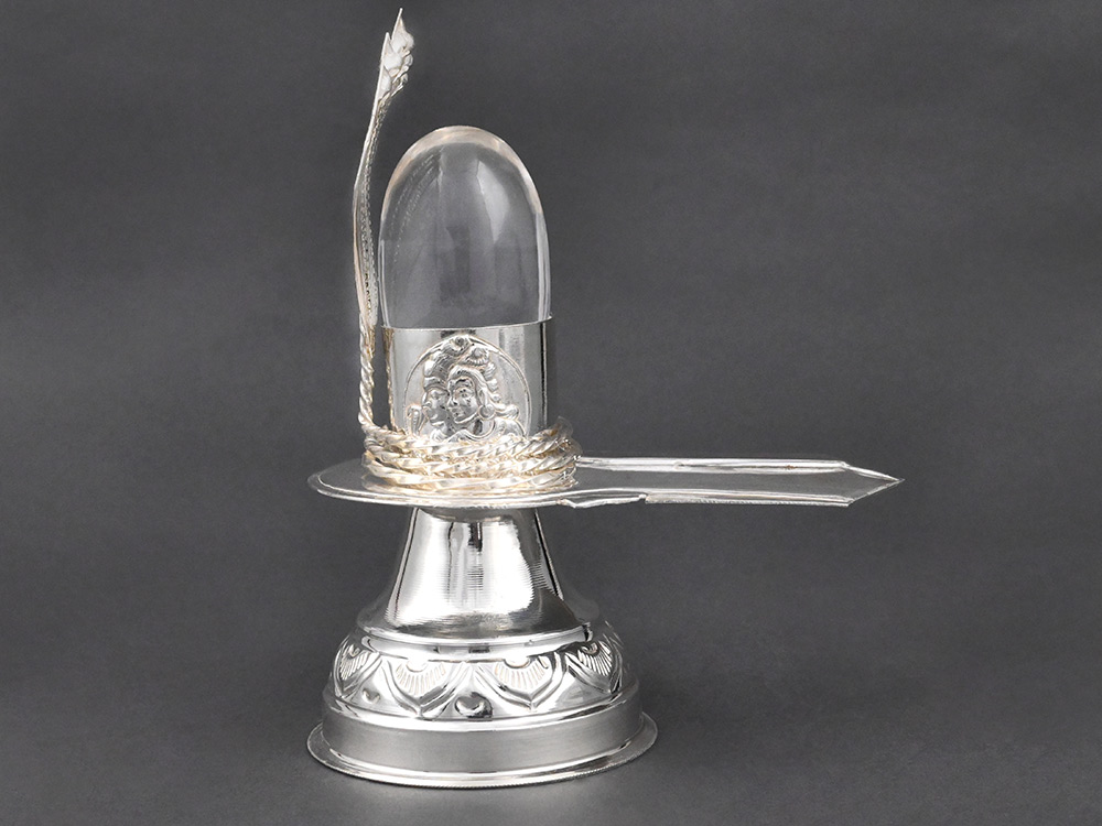 Sphatik Lingam in 925 Silver Shiva Shakti Design Jaldhari