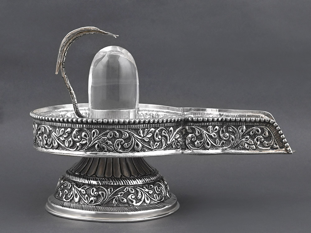 Radiant 925 Silver Mahakaleshwar Design Jalhari with Sphatik Lingam