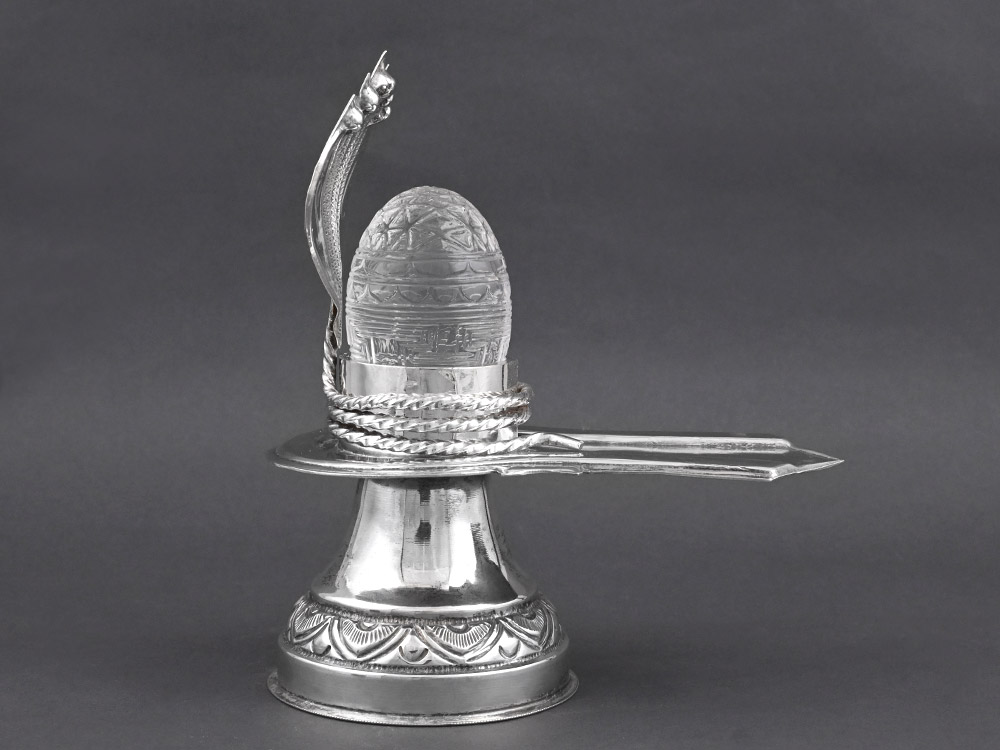 Sphatik Shree Yantra Shivling in 925 Silver Jalhari Yoni Base - 320 gms