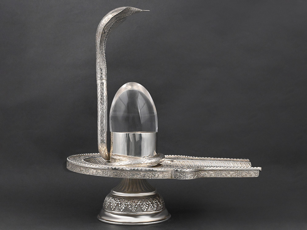 Sphatik Lingam in 925 Silver Bhimashankar Design Jalhari Yoni Base