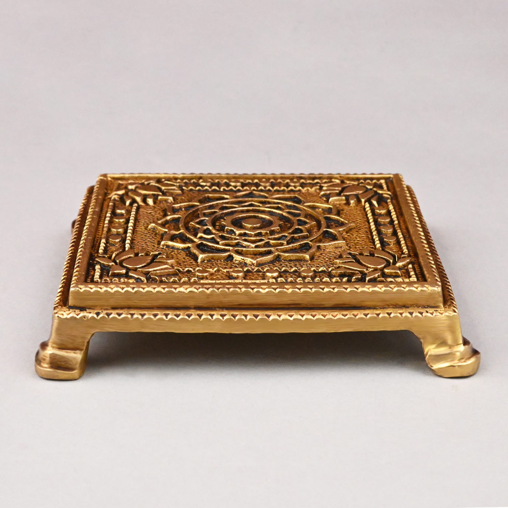 Square Brass Yantra Chowki for Pooja