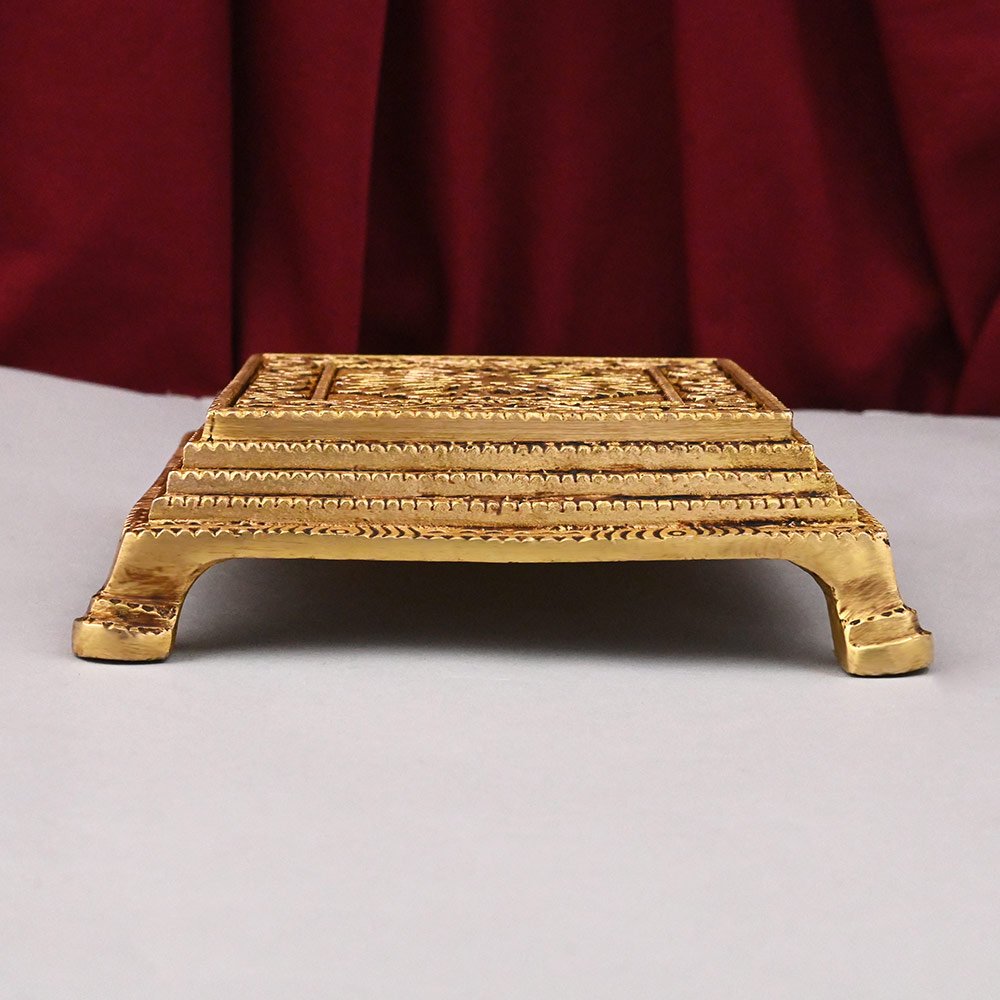 Designer Square Brass Puja Chowki Pedestal