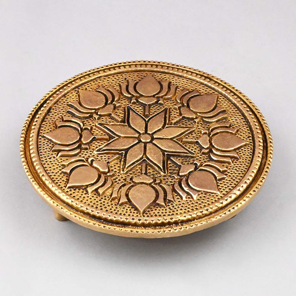 Round Brass Kamal Puja Chowki Pedestal