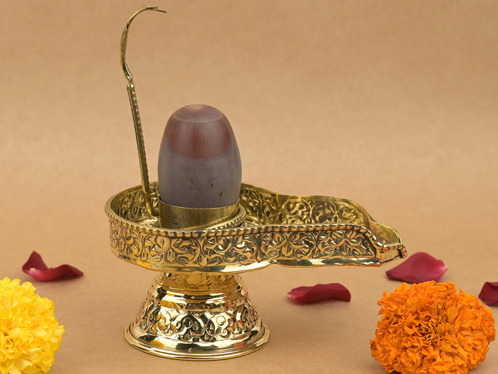 Narmada Lingam in Brass Yoni Base Jaldhari