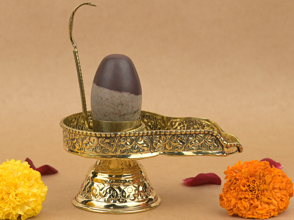 Narmada Shivling in Brass Yoni Base Jalhari