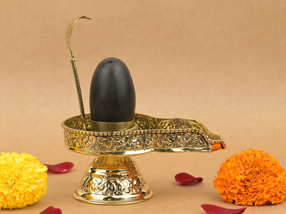 Narmada Shivling in Brass Yoni Base