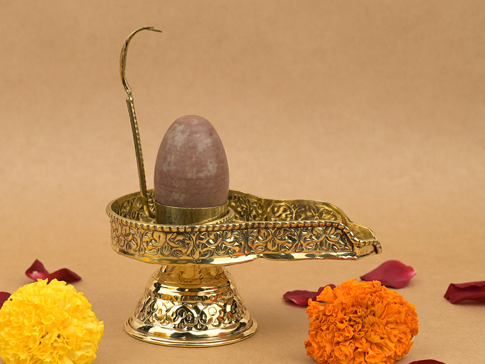 Narmada Lingam in Brass Yoni Base Jaldhari