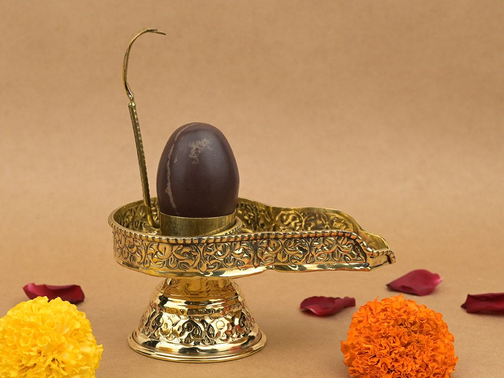 Narmada Lingam in Brass Yoni Base Jaldhari