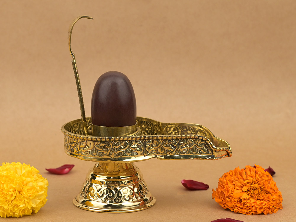 Narmada Lingam in Brass Yoni Base Jaldhari