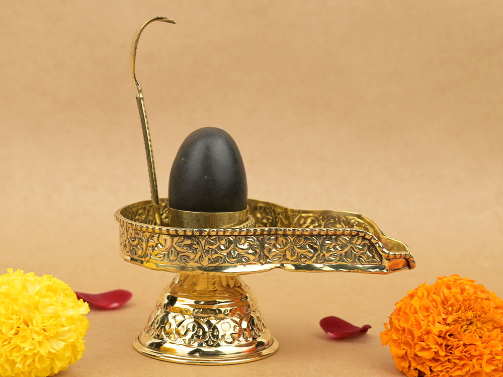 Narmada Lingam in Brass Yoni Base Jaldhari