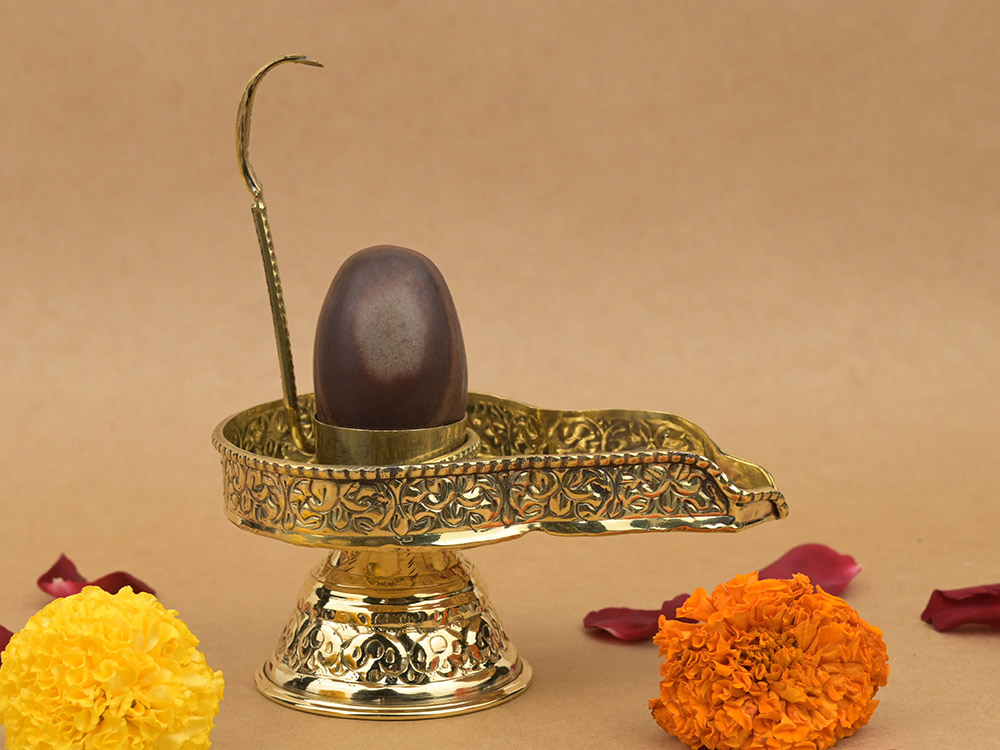 Narmada Lingam in Brass Yoni Base Jaldhari