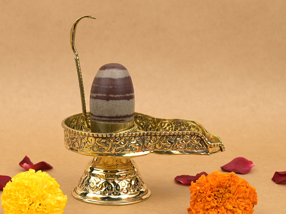 Narmada Lingam in Brass Yoni Base Jaldhari
