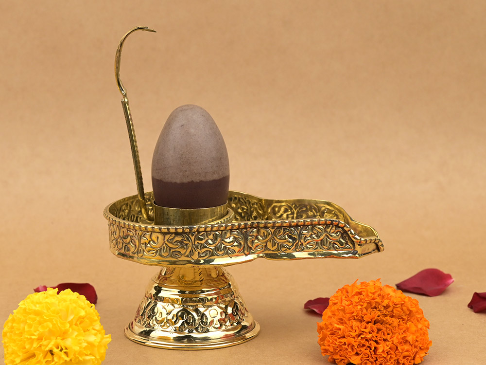 Narmada Lingam in Brass Yoni Base Jaldhari