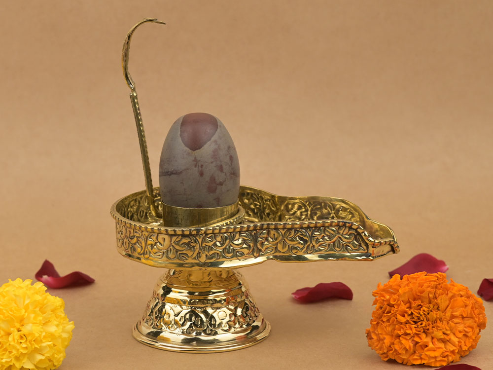 Narmada Lingam in Brass Yoni Base Jaldhari
