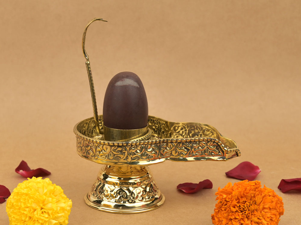 Narmada Lingam in Brass Yoni Base Jaldhari