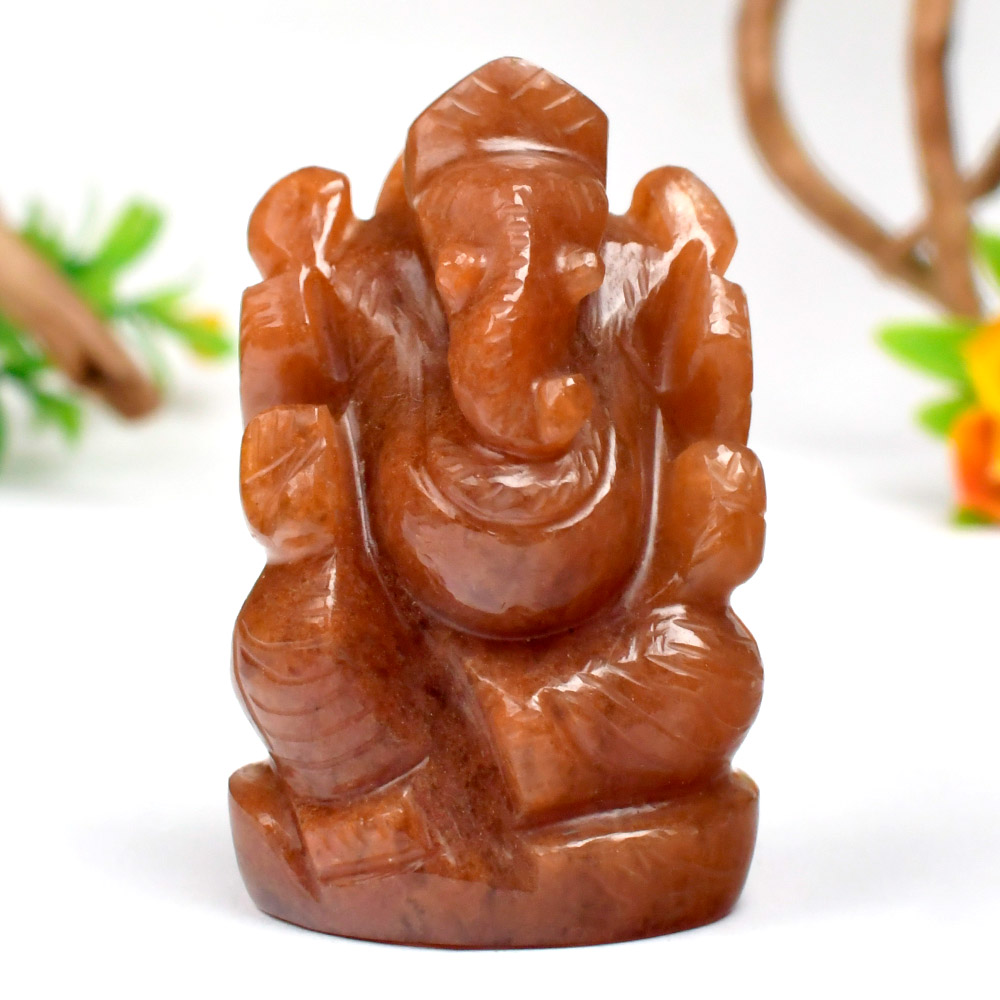Red Aventurine Ganesh Idol - 204.79 gms
