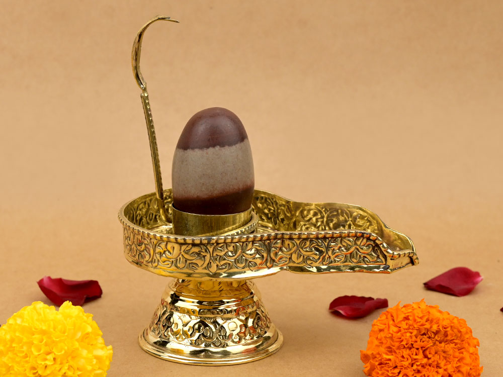 Narmada Shivling in Brass Yoni Base Jaldhari