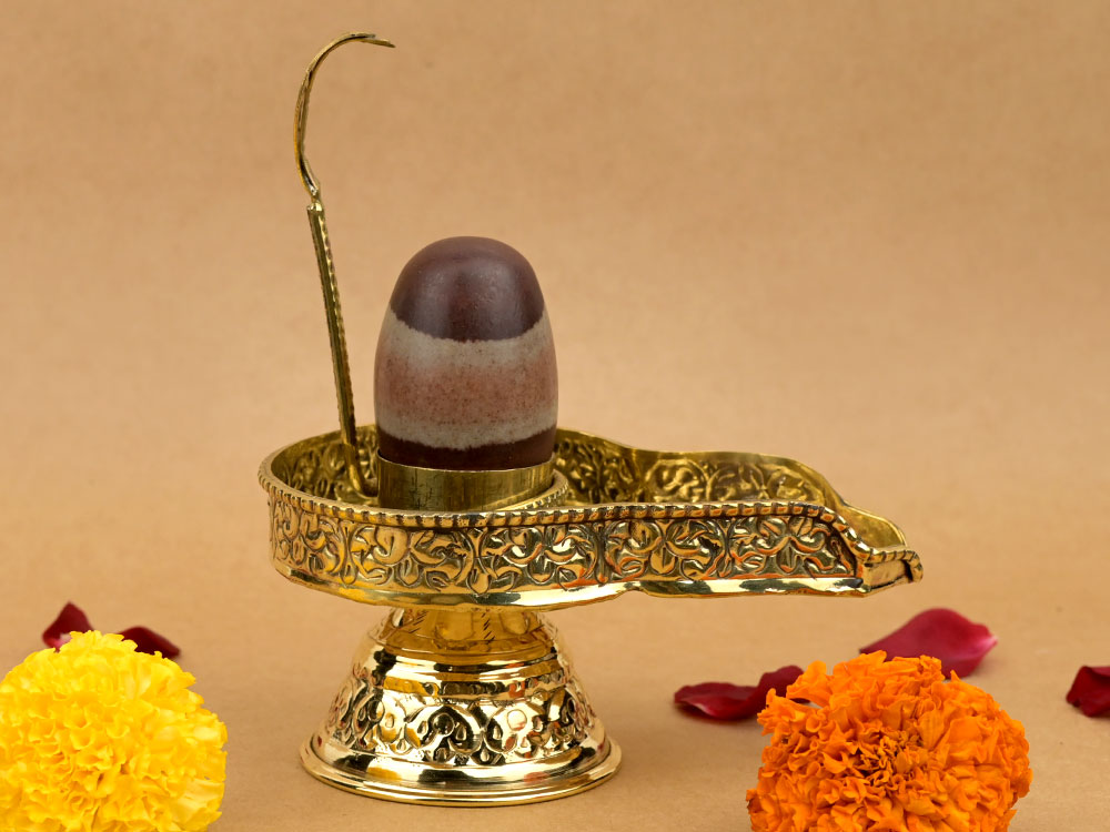 Narmada Shivling in Brass Yoni Base Jaldhari