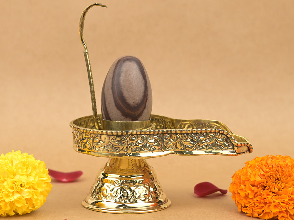 Narmada Shivling in Brass Yoni Base Jaldhari