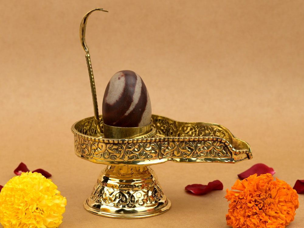 Narmada Shivling in Brass Yoni Base Jaldhari