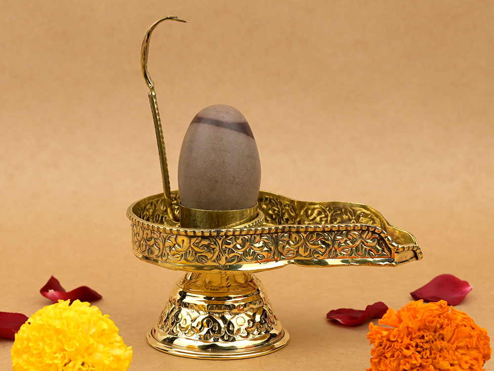 Narmada Shivling in Brass Yoni Base Jaldhari