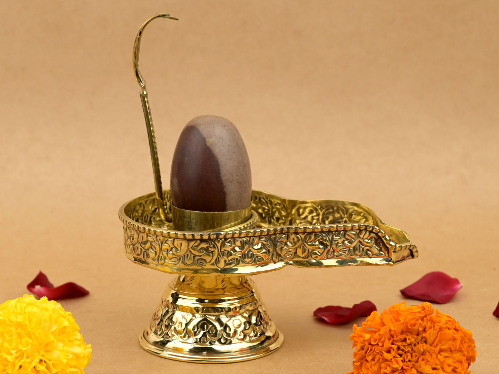 Narmada Shivling in Brass Yoni Base Jaldhari