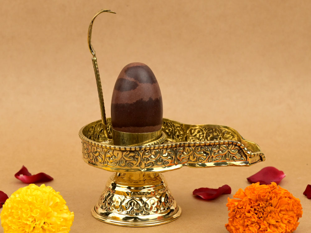 Narmada Shivling in Brass Yoni Base Jaldhari