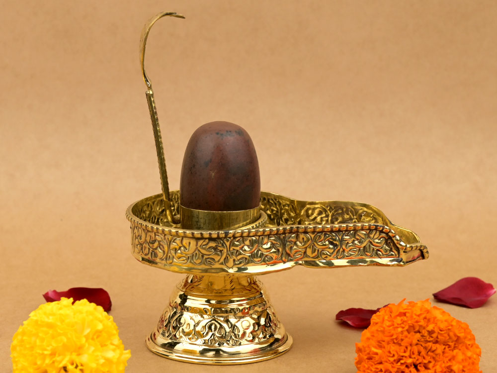 Narmada Shivling in Brass Yoni Base Jaldhari