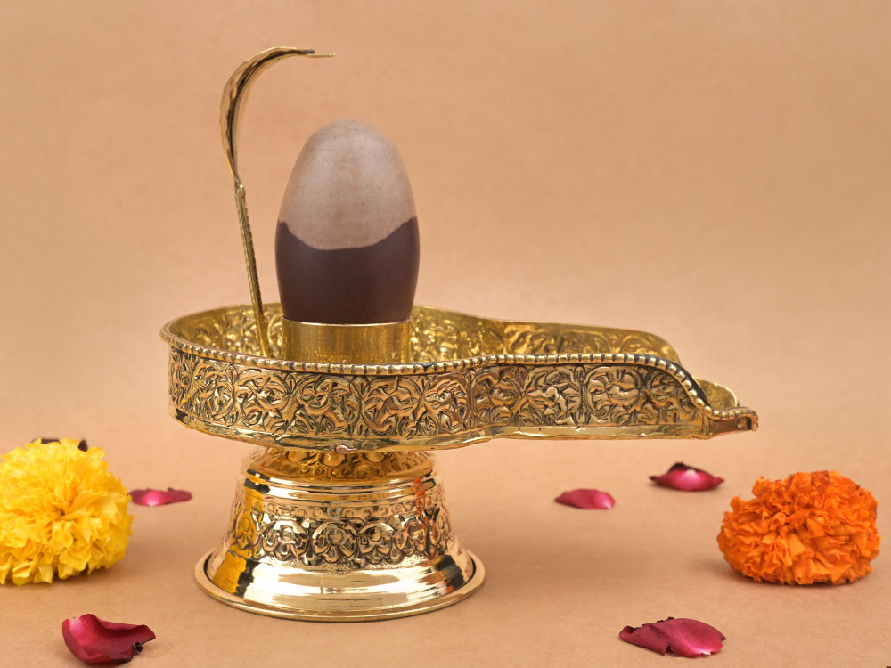 Narmada Shivling in Brass Yoni Base Jalhari