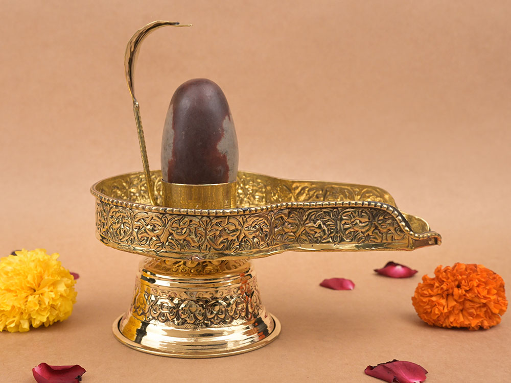 Narmada Shivling in Brass Yoni Base Jalhari