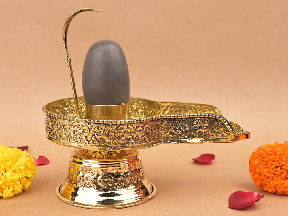 Narmada Shivling in Brass Yoni Base Jalhari