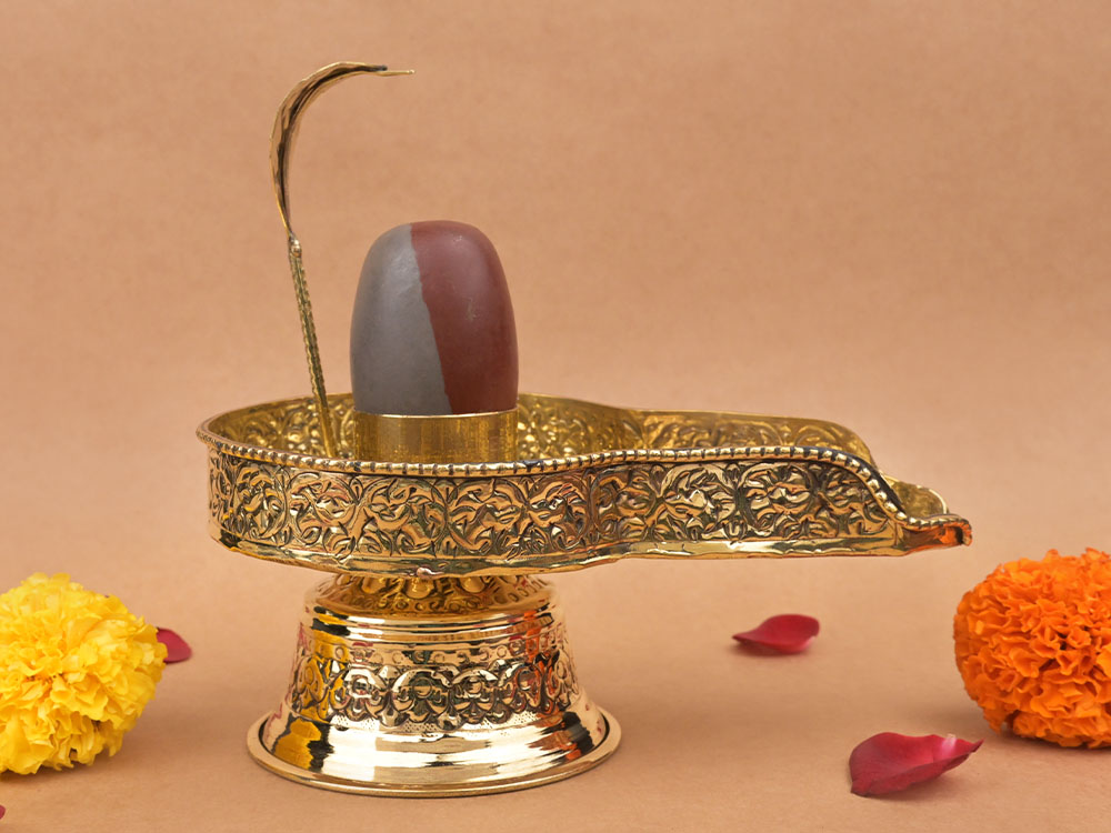 Narmada Shivling in Brass Yoni Base Jalhari
