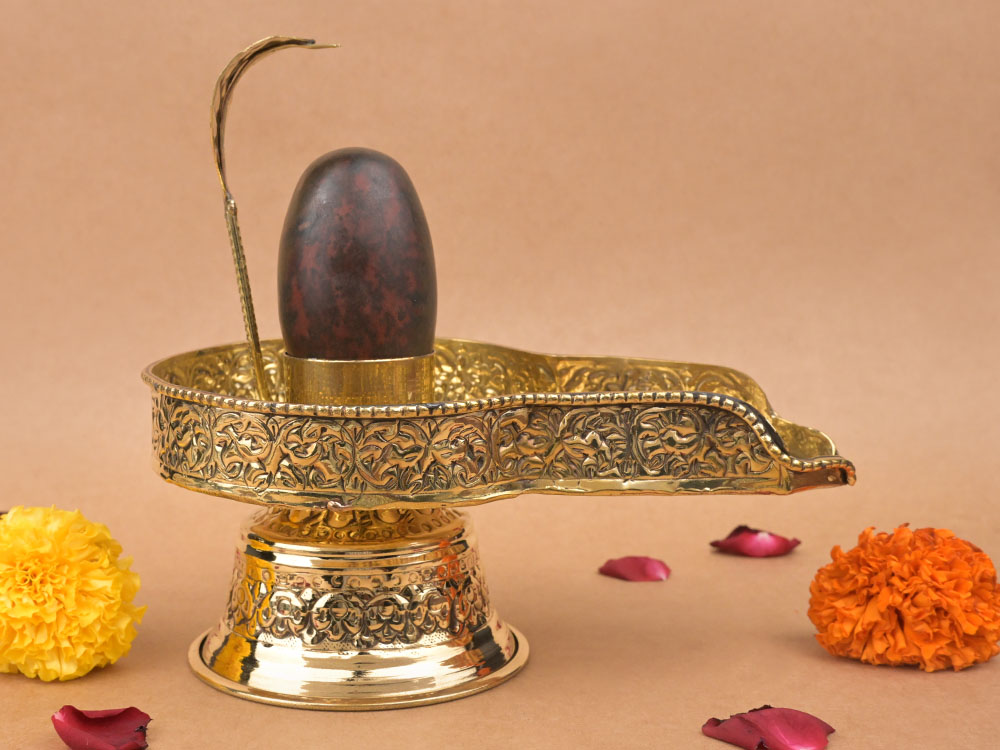Narmada Shivling in Brass Yoni Base Jalhari