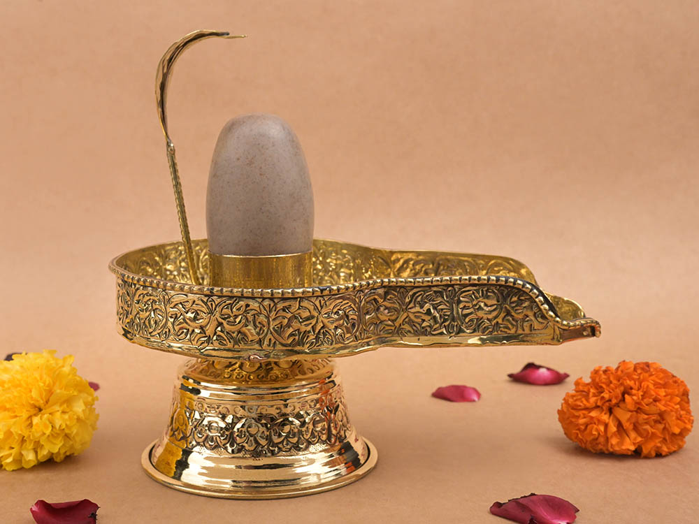 Narmada Shivling in Brass Yoni Base Jalhari